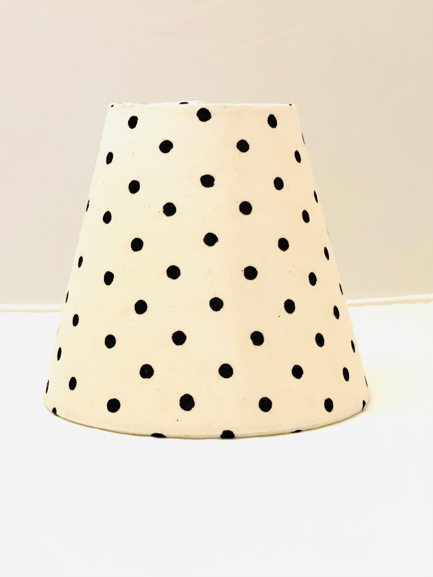 Small Clip-On Lampshade. Indian Hand Block Print. White with Black Polka Dot.