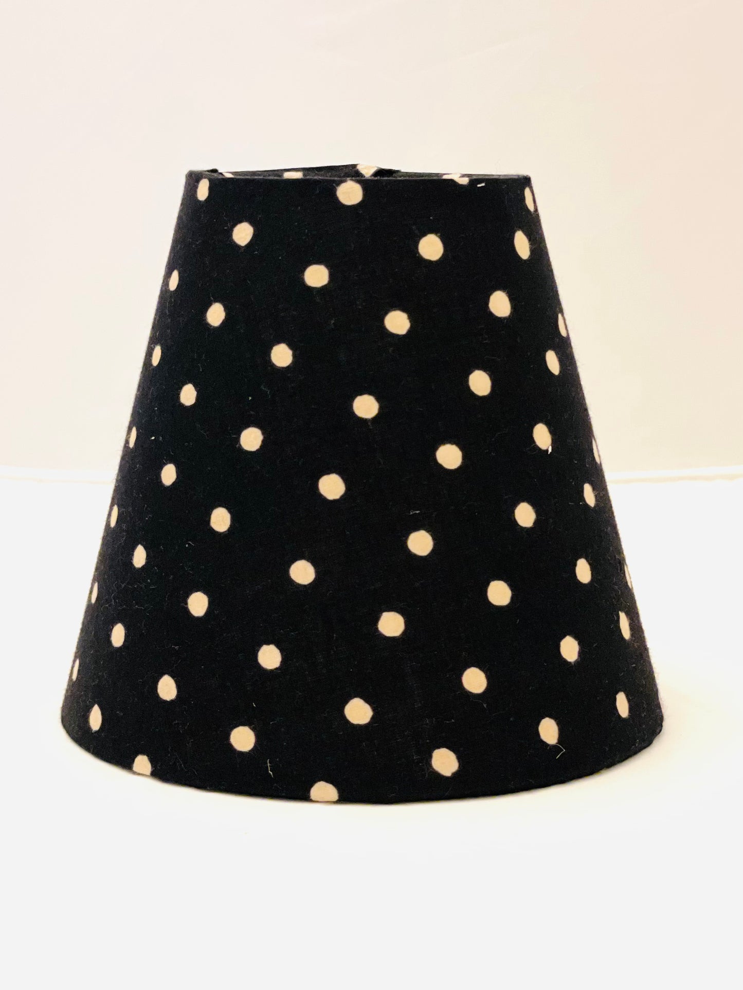 Small Clip-On Lampshade. Indian Hand Block Print. Black with Off-White Polka Dot.