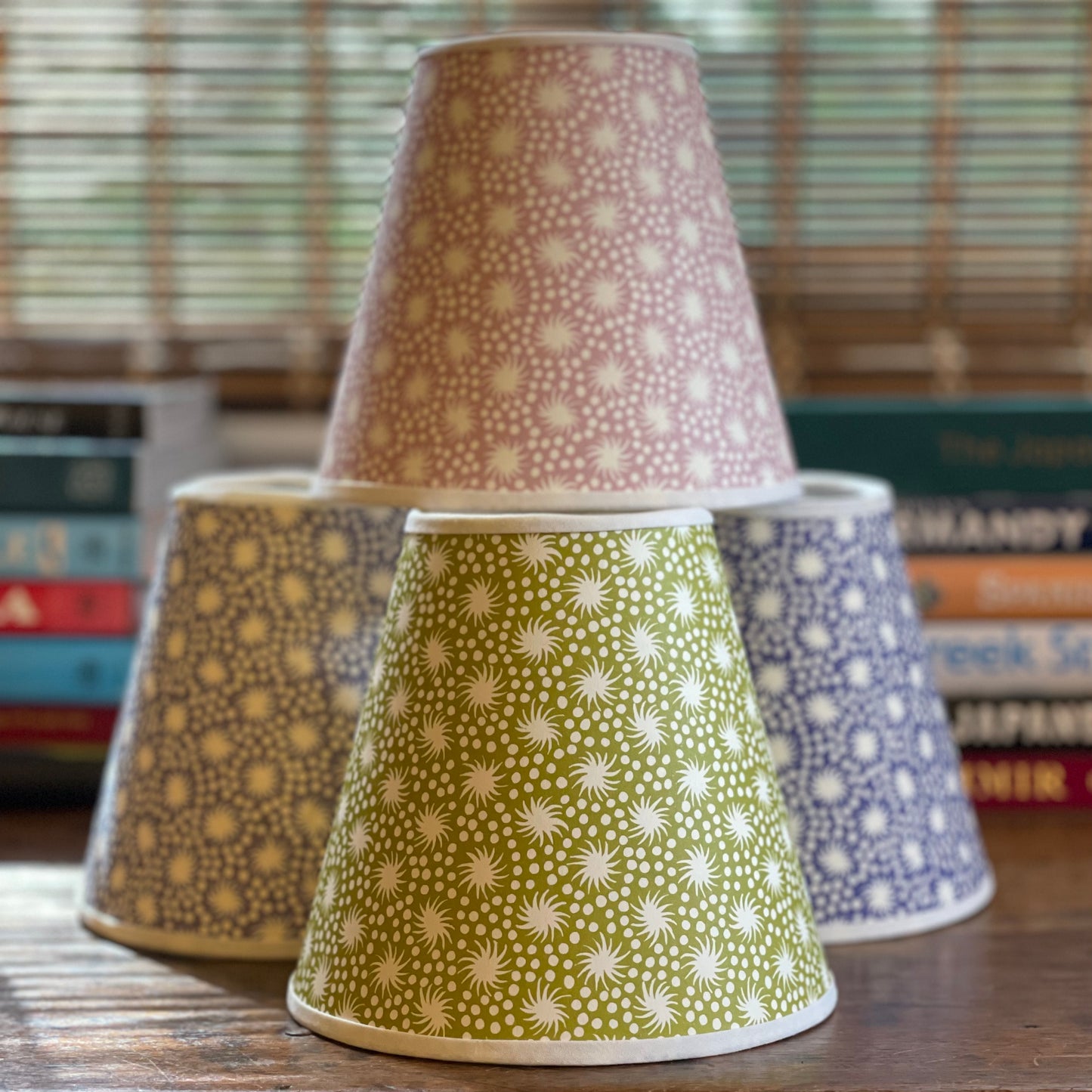 Small Clip-On Lampshade. Patterned Paper from England. "Animalcules" Cupboard Pink. White Trim.