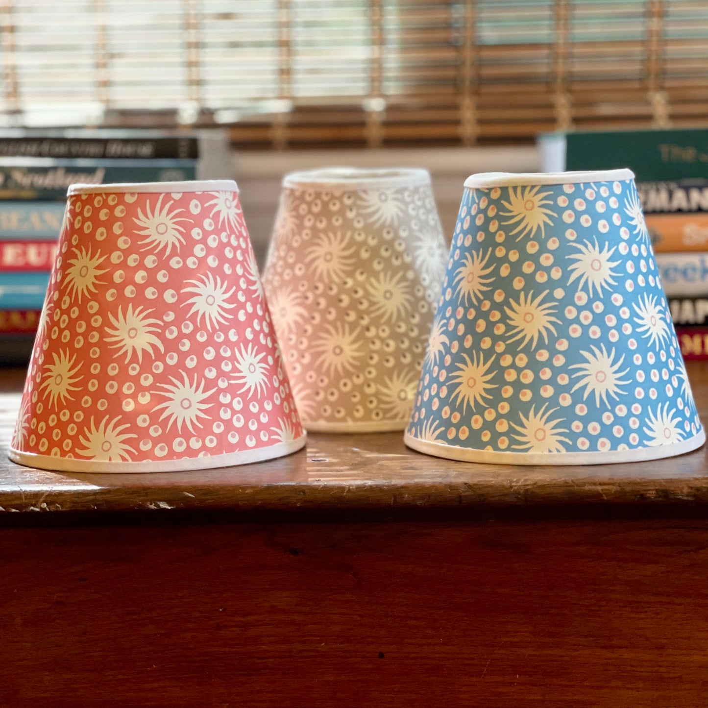 Small Clip-On Lampshade. Patterned Paper from England. "Milky Way" Smoke. White Trim.