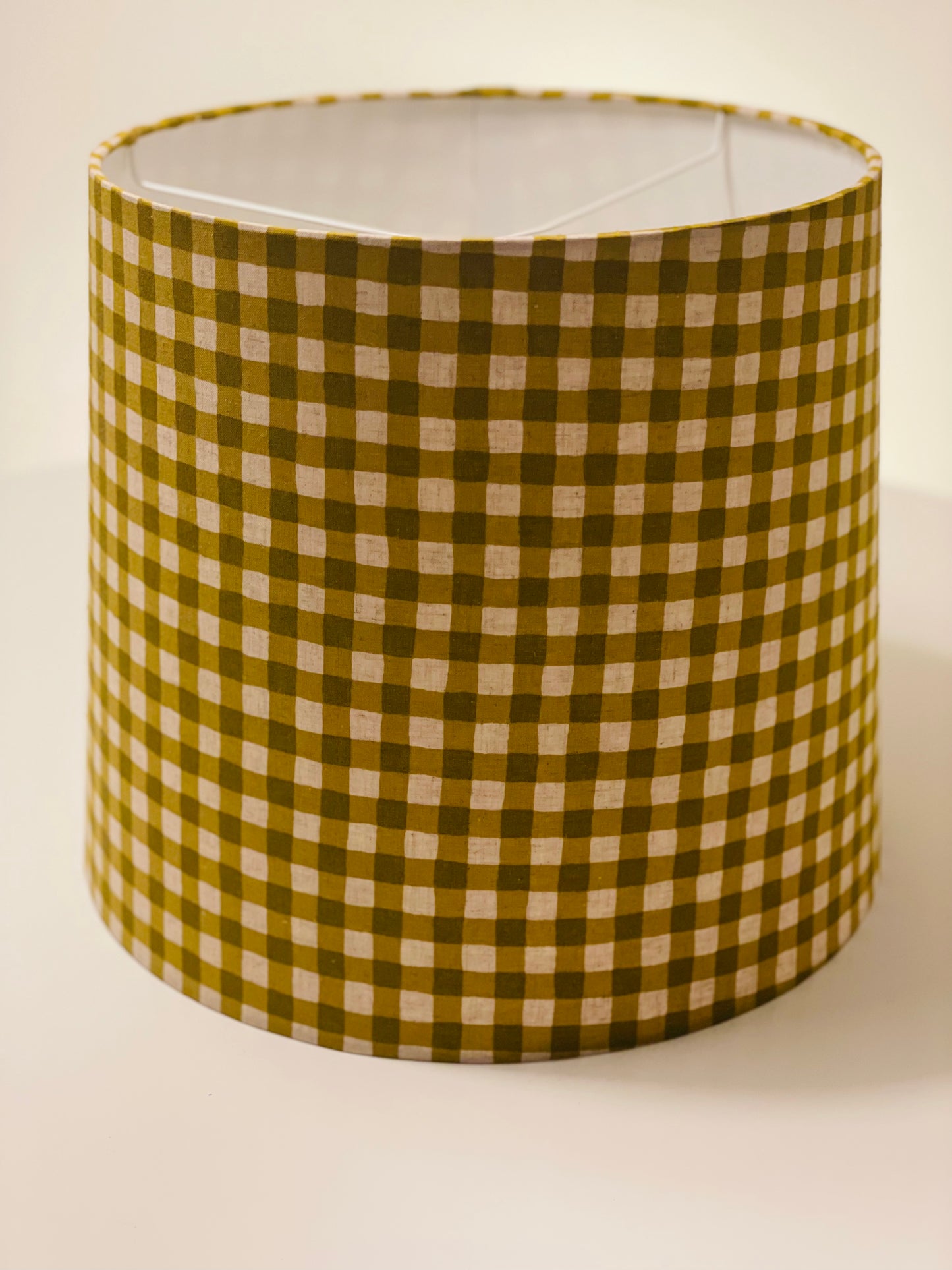 Large Empire Shade. 11.75 x 13.75 x 11.75. Yellow-Green Gingham Cotton-Linen from Japan.