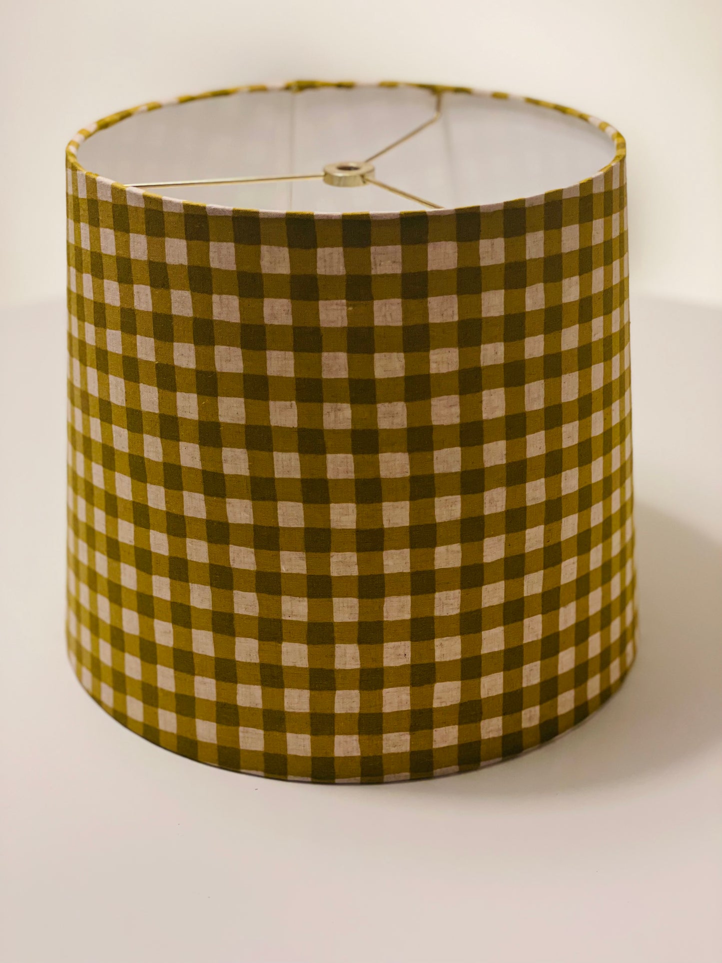 Medium Empire Lampshade. Yellow-Green Gingham Cotton-Linen from Japan.