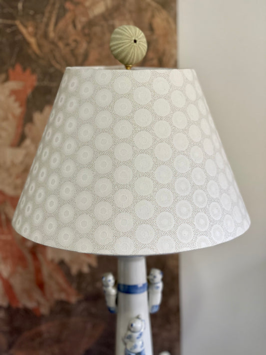 Small Conical Lampshade. Lovely South African Shwe Shwe Fabric- White and Gold.