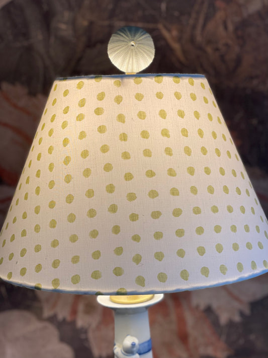 Small Conical Lampshade. Indian Hand Block Print. Pretty Pale Green Polka Dot.