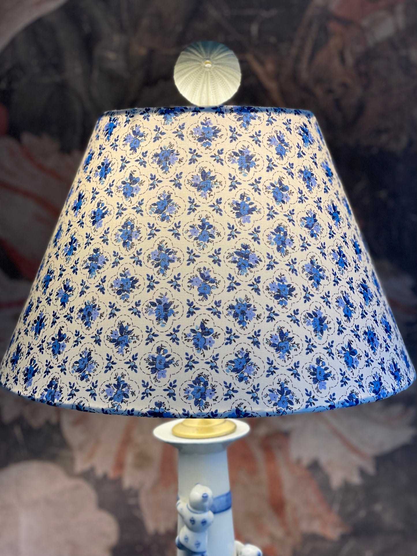 Small Conical Lampshade. Crisp Blue and White Japanese Poplin.