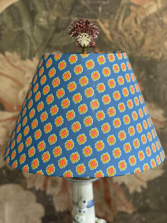 Small Conical Lampshade. Vibrant Provençal  "Antibes" Print in Bright Teal and Tangerine.
