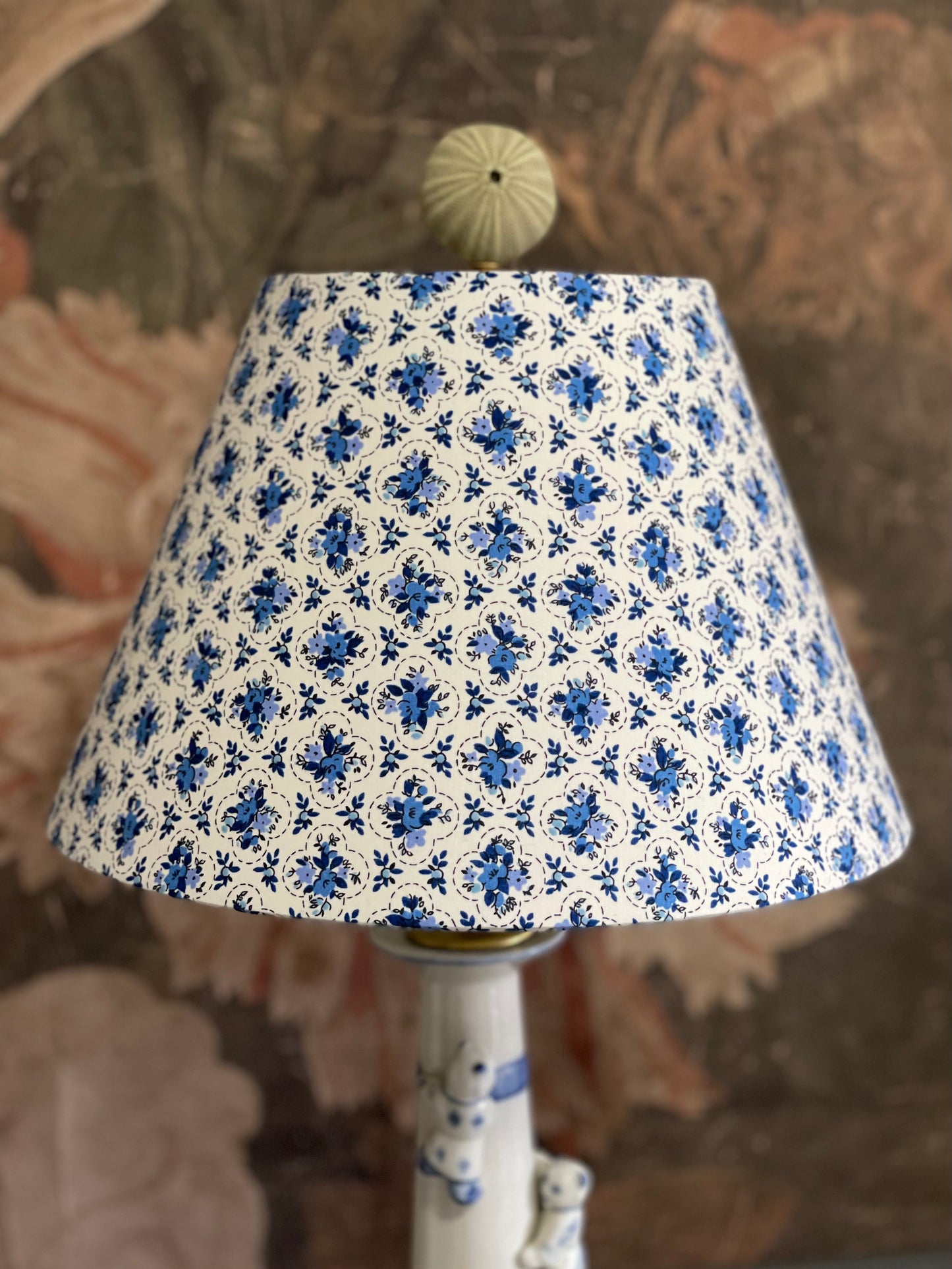 Small Conical Lampshade. Crisp Blue and White Japanese Poplin.