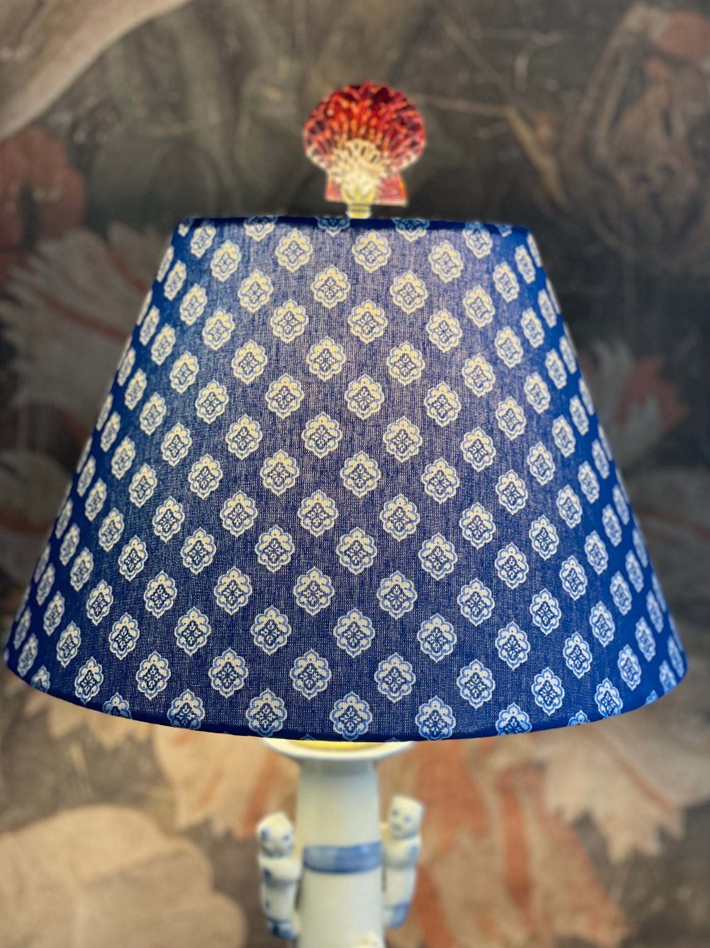 Small Conical Lampshade. French Jacquard. "Antibes" Blue and White.