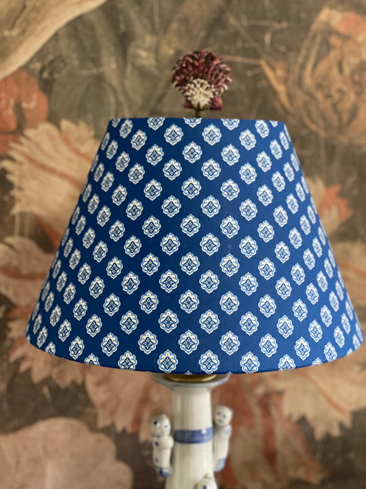Small Conical Lampshade. French Jacquard. "Antibes" Blue and White.