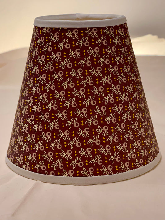 Small Clip-On Lampshade. Patterned Paper from Italy. Brown with Mauve Floral. White Trim.