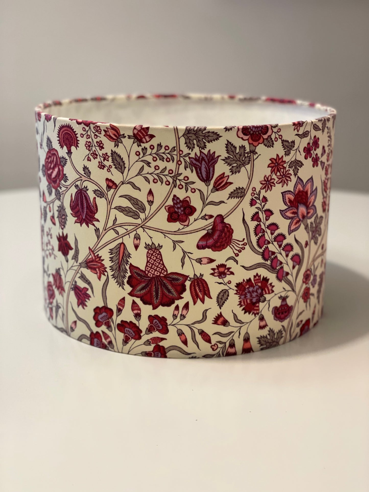 10 inch Drum Lampshade. French Jacquard. "Les Indiennes" Shades of Rose on Ecru.