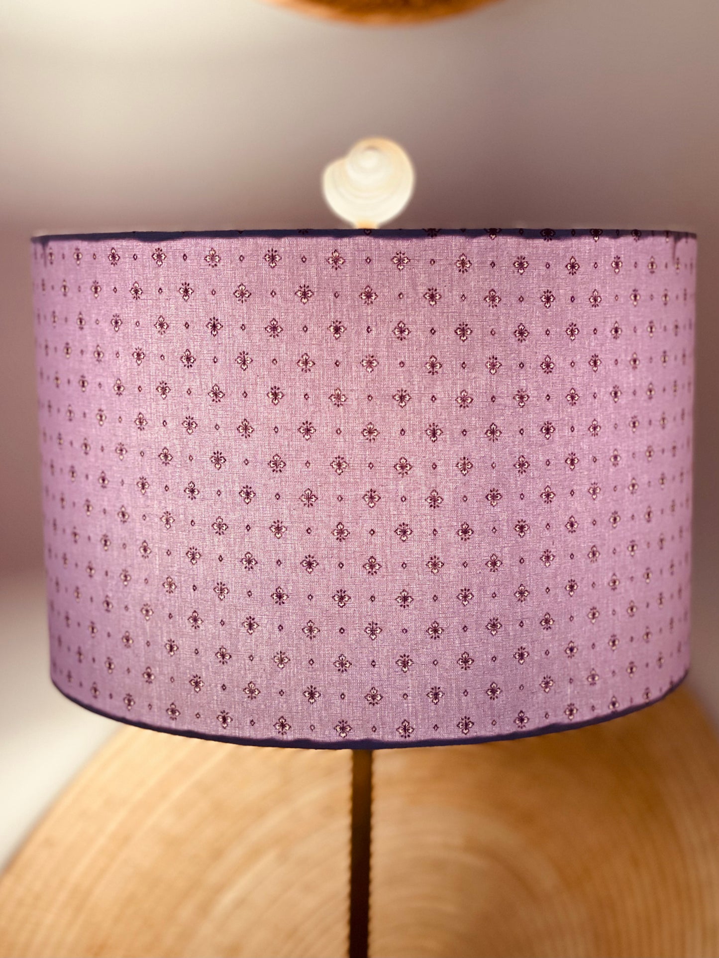 12 Inch Drum Shade. French Jacquard. Lilac with Purple.