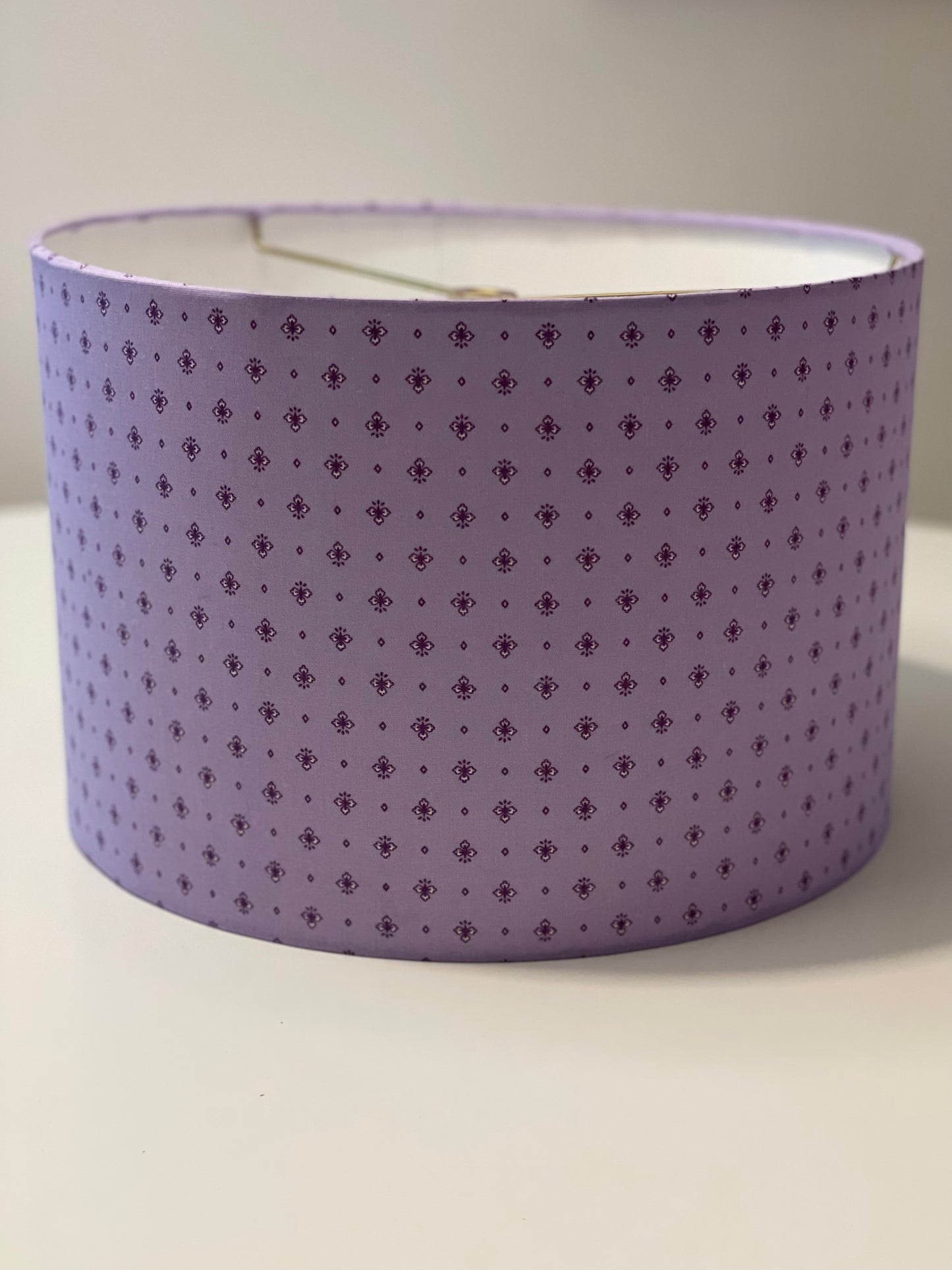 12 Inch Drum Shade. French Jacquard. Lilac with Purple.