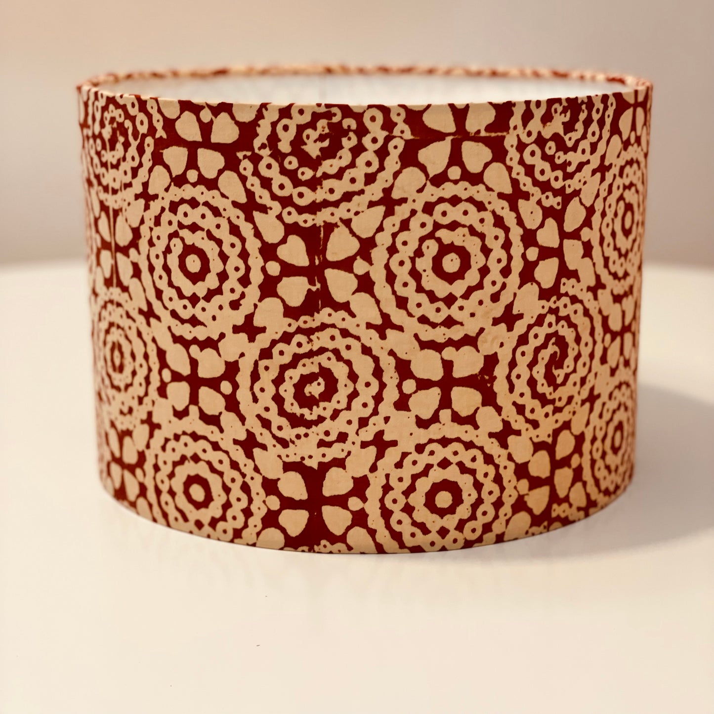 10 inch Drum Lampshade. Hand Block Print from Jaipur. Madder Dyed Medallion Motif.