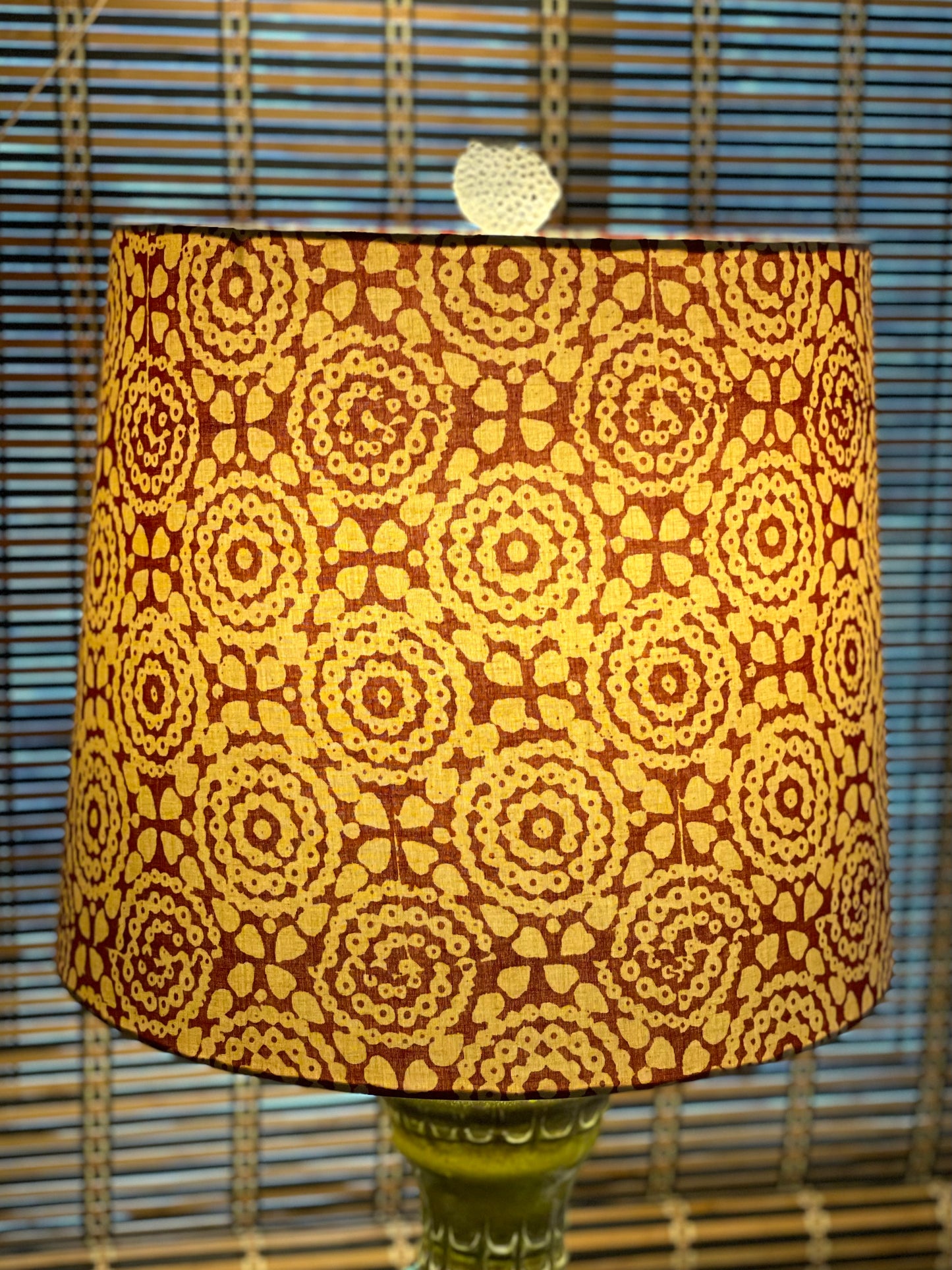 Large Empire Shade. 11.75 x 13.75 x 11.75. Hand Block Print from Jaipur. Madder Dyed Medallion Motif.