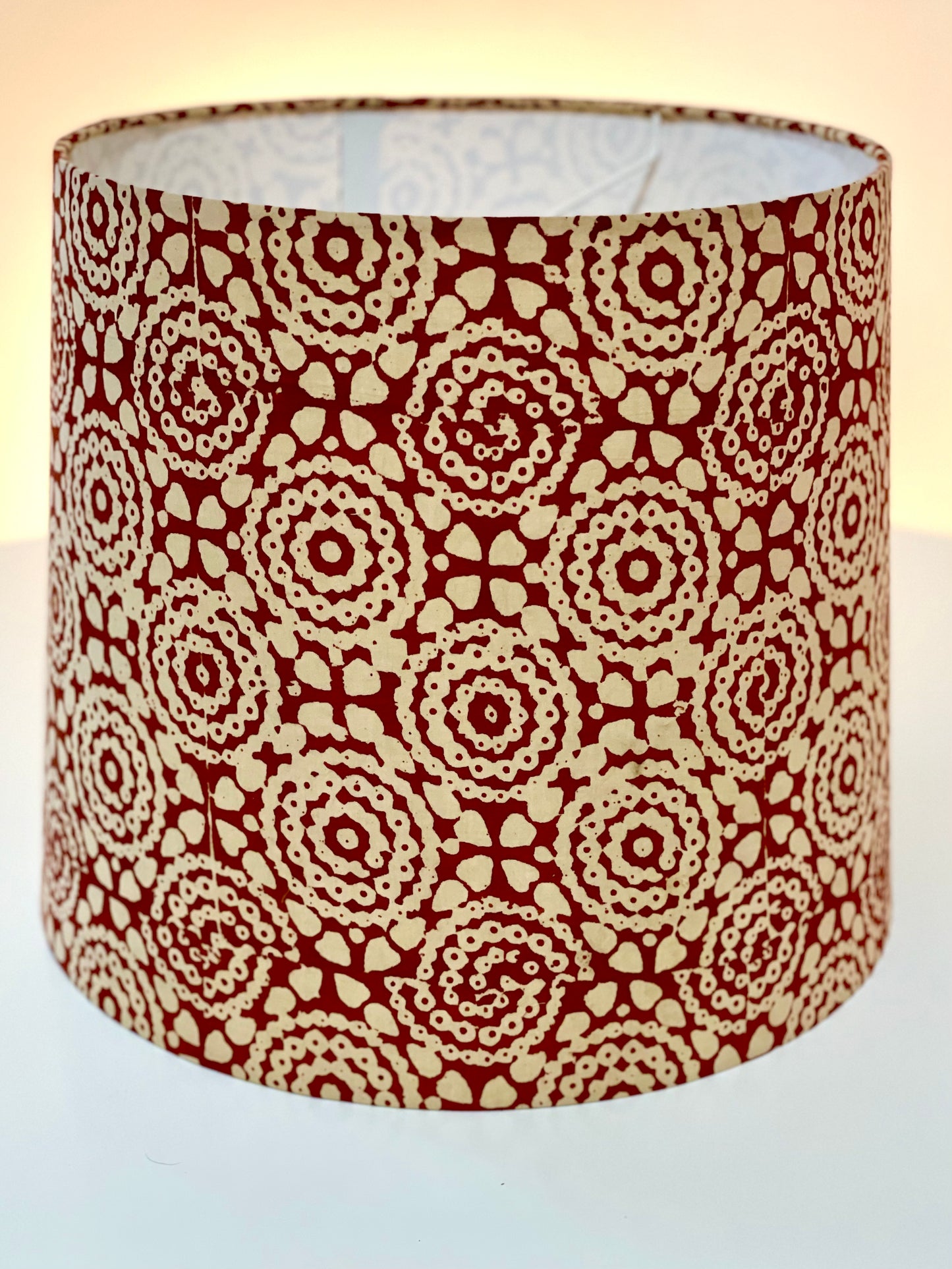 Large Empire Shade. 11.75 x 13.75 x 11.75. Hand Block Print from Jaipur. Madder Dyed Medallion Motif.