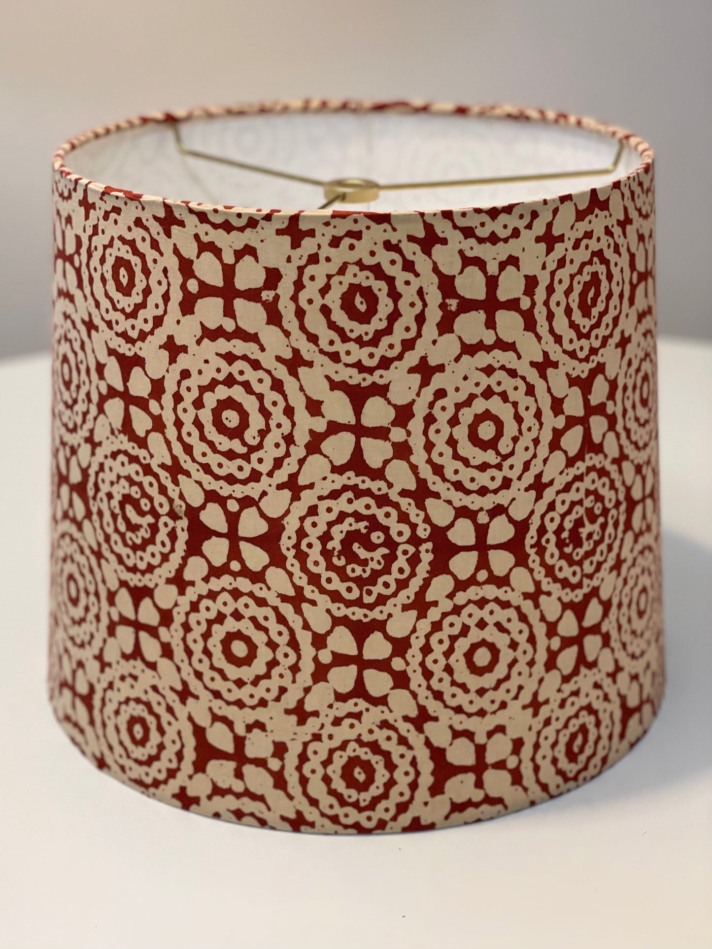 Medium Empire Lampshade. Hand Block Print from Jaipur. Madder Dyed Medallion Motif.