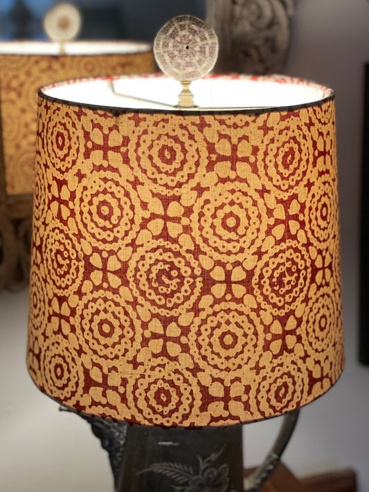 Medium Empire Lampshade. Hand Block Print from Jaipur. Madder Dyed Medallion Motif.