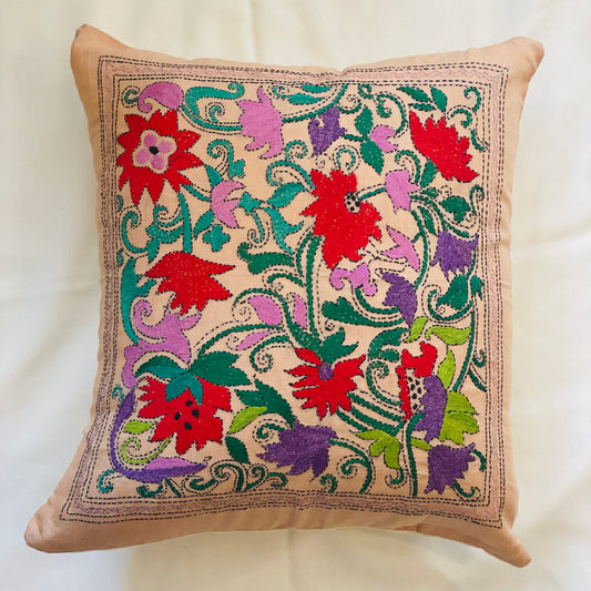 Bengal Kantha Embroidery Silk Throw Pillow