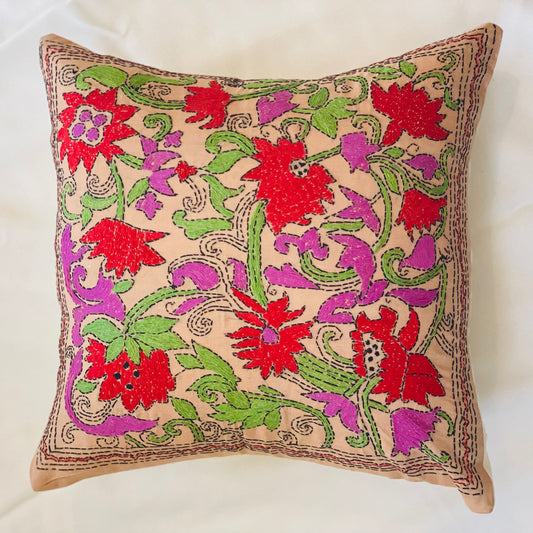 Bengal Kantha Embroidery Silk Throw Pillow