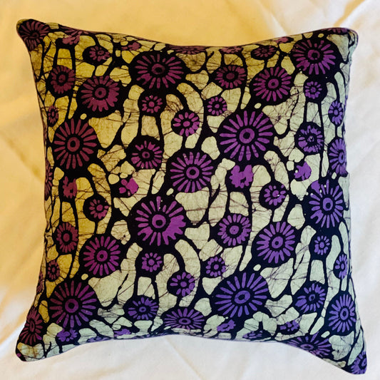 Indian Hand Batik Throw Pillow. Purple, Licorice, and Grey.