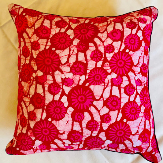 Indian Hand Batik Throw Pillow. Bright Pink and Dark Raspberry.