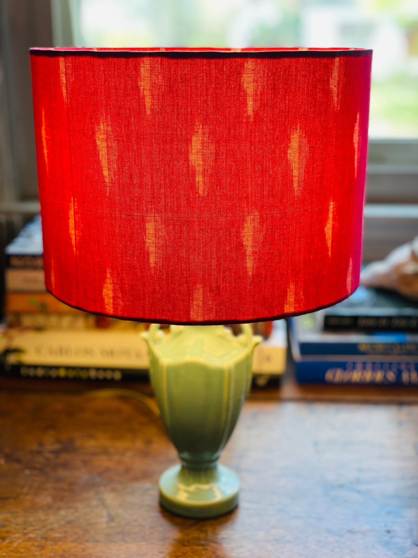 10 inch Drum Lampshade. Bright Pink Pochampally Ikat Cotton from India.