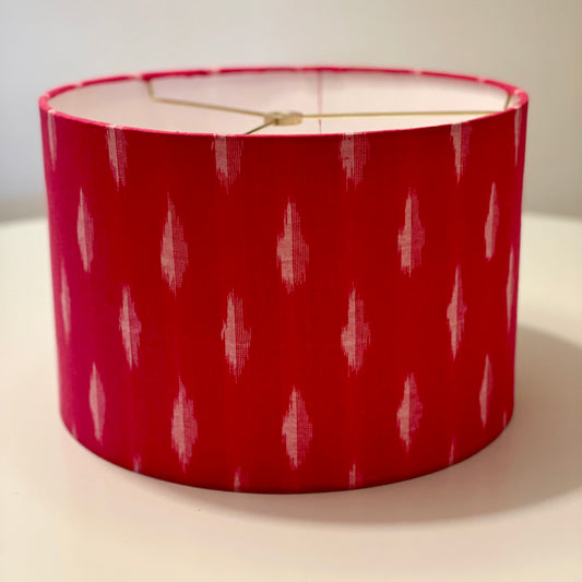 12 Inch Drum Lampshade. Bright Pink Pochampally Ikat Cotton from India.
