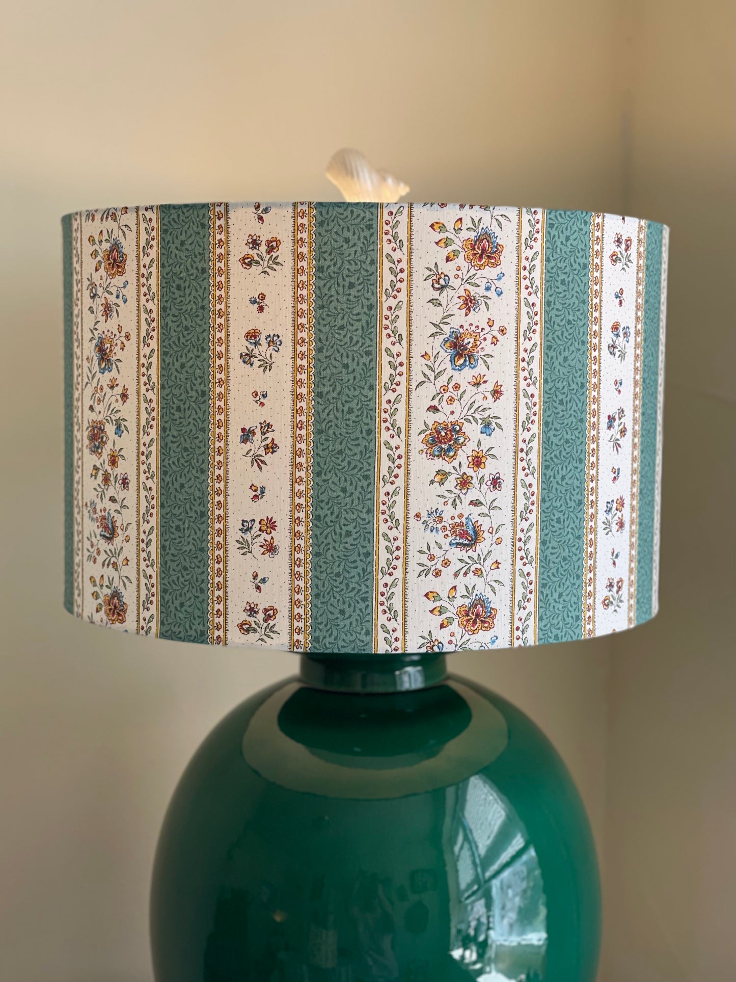 16 Inch Drum Lampshade. French Jacquard. Provençe Stripe "Gordes" Green.