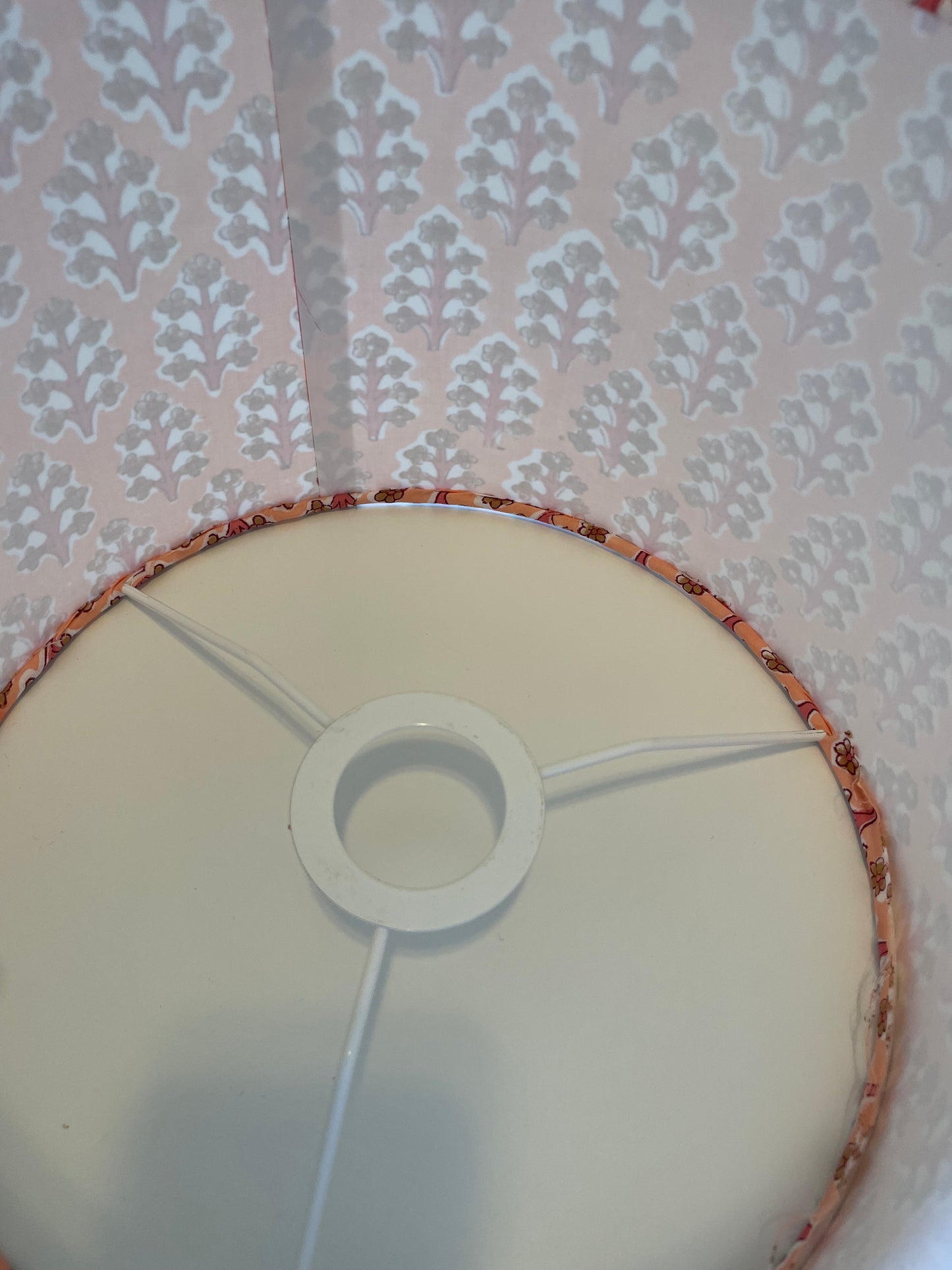 10 inch Drum Lampshade. Indian Hand Block Print. Apricot, Pink, and Taupe.