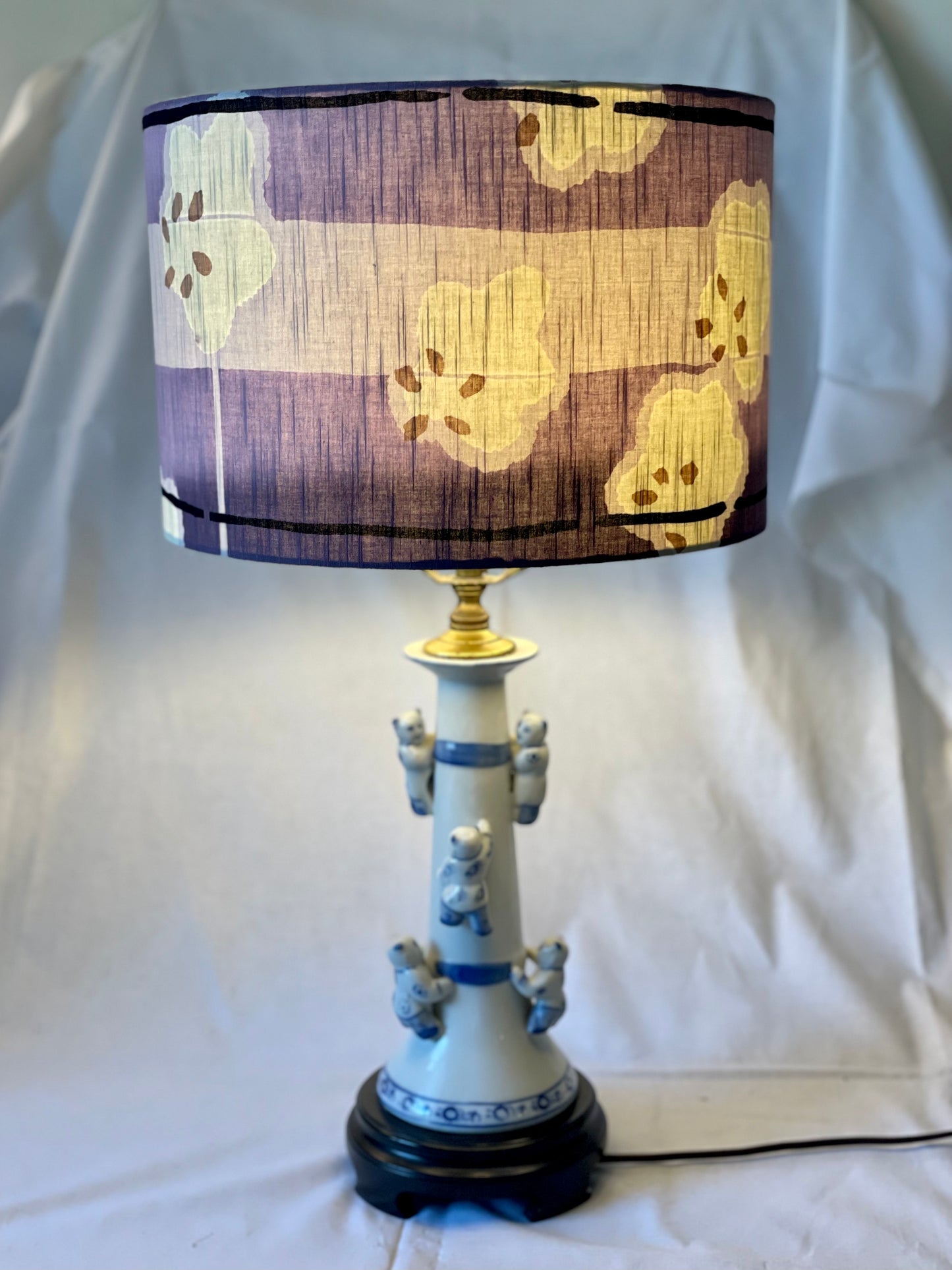 12 Inch Drum Shade. Vintage Summer Kimono Fabric. Slightly Textured shades of Lilac, Smoky Purple and Grey.