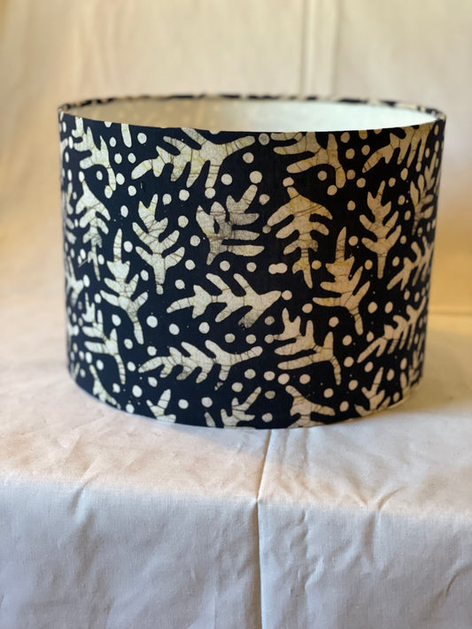 10 inch Drum Lampshade. Kutchi Indigo Batik.