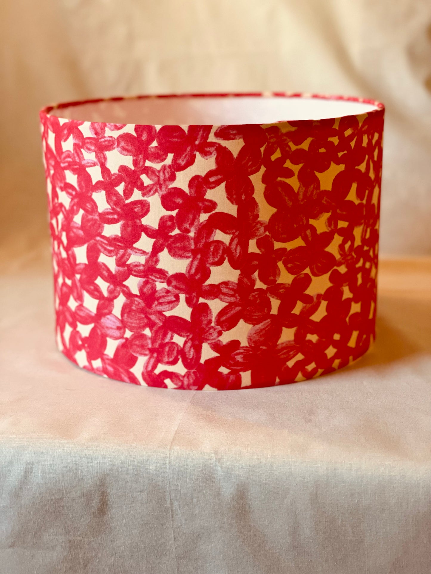 10 inch Drum Lampshade. Vibrant Japanese Print- Hot Pink and Pale Apricot.