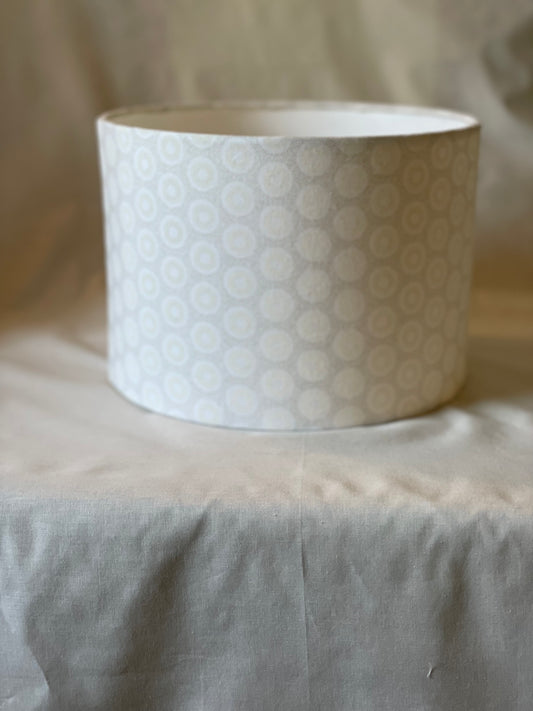 10 inch Drum Lampshade. Lovely South African Shwe Shwe Fabric- White and Gold.